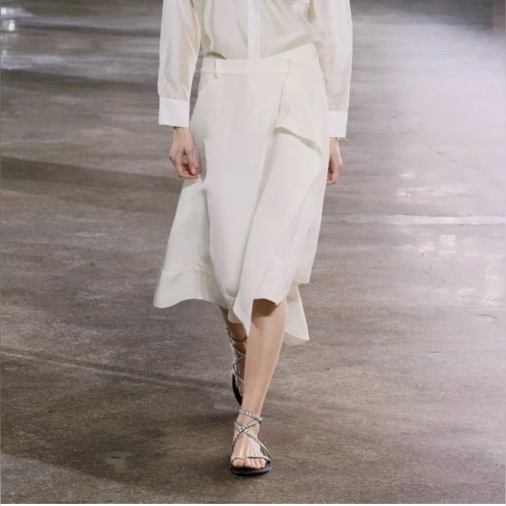 NWT Zara zw Collection Asymmetric wrap Linen blend Ecru White Midi skirt ✨🤍